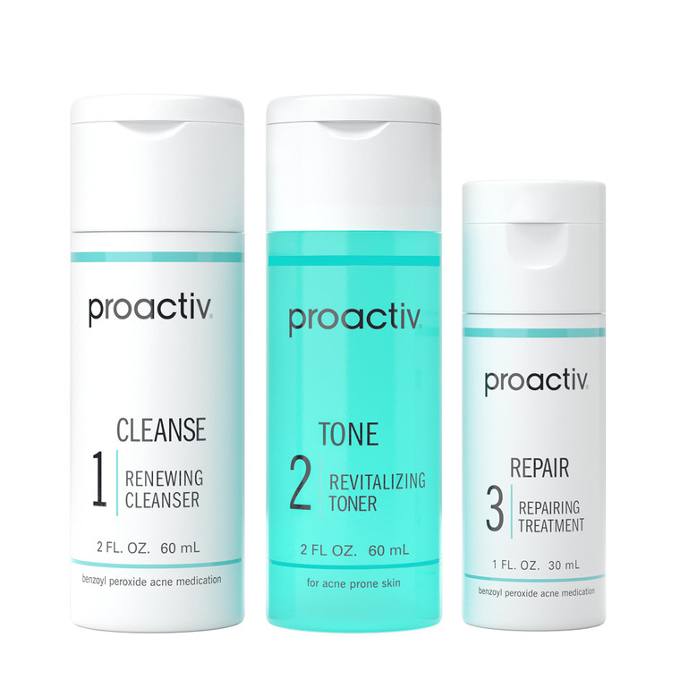 Proactiv 3 Step Acne Treatment - Benzoyl Peroxide Face Wash, Repairing Acne Spot Treatment for Face and Body, Exfoliating Toner - 30 Day Complete Acn