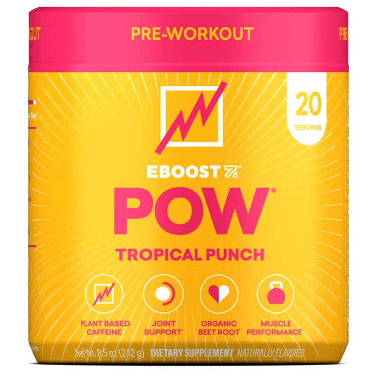 EBOOST POW Natural Pre Workout Powder  20 Servings - Tropical Punch - A Pre Workout Supplement for Performance, Joint Mobility Support, Energy, Focu