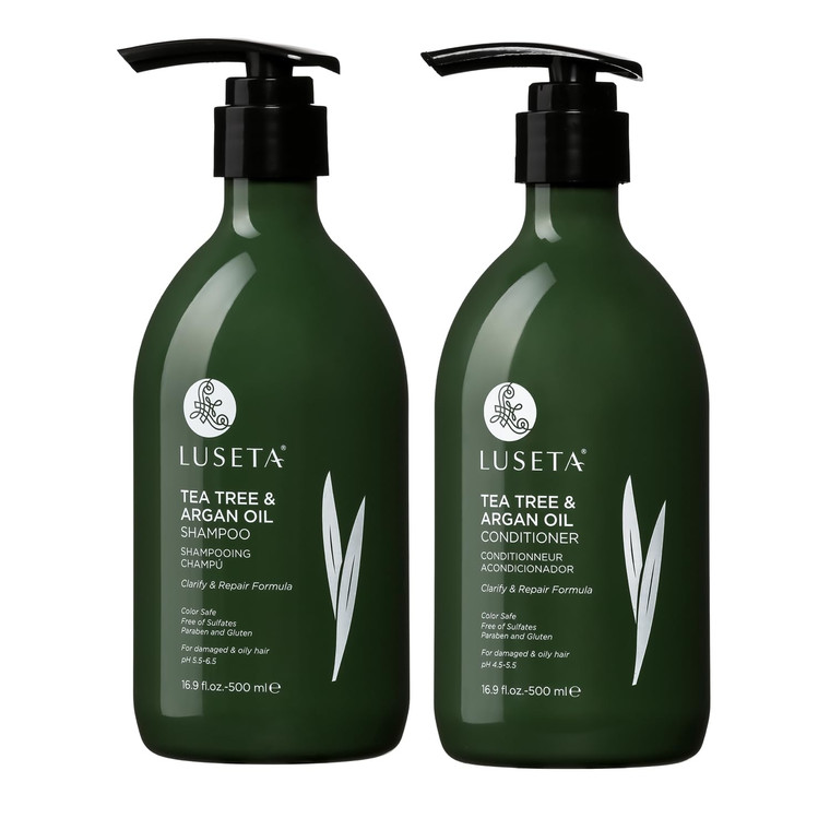 Luseta Shampoo and Conditioner Set with Tea Tree and Argan Oil for Oily Hair Clarifying, Fighting Dandruff Sulfate Paraben Free for Men and Women 2x1