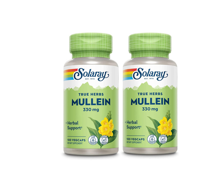 SOLARAY Mullein Leaf, Herbal Support for Healthy Respiratory and Bronchial Function 330mg, Vegan, 100 Servings, 100 VegCaps (Pack of 2)