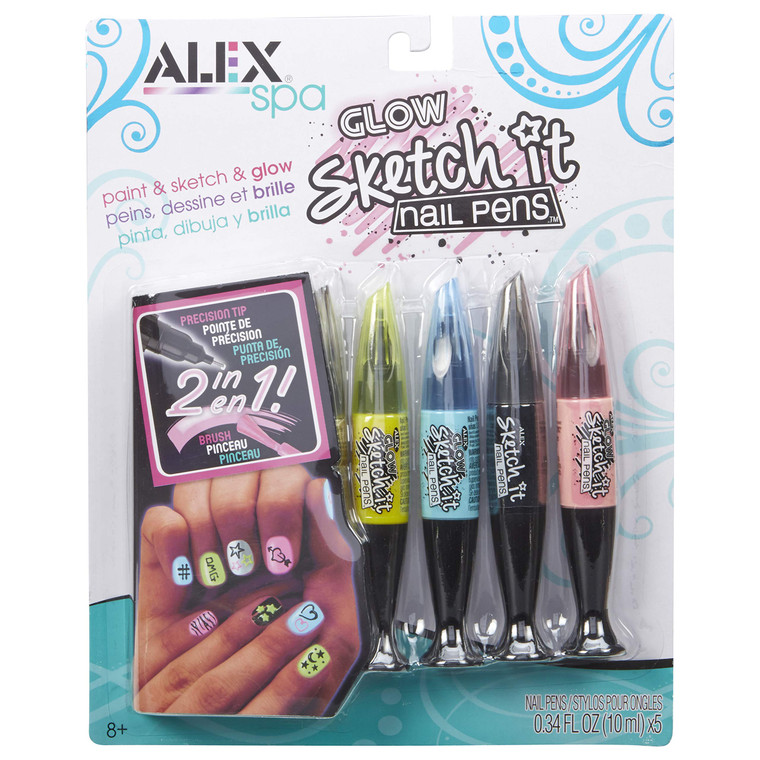 Alex Spa Glow Sketch It Nail Pens Girls Fashion Activity, Nail Designs that Can Glow in the Dark, Create Long Lasting Looks with Beautiful Nail Polis