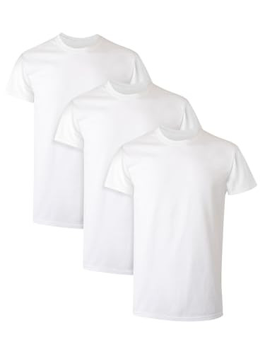 Hanes Mens Cotton, Moisture-wicking Crew Tee Undershirts, Multi-packs, White - 3 Pack, Medium US