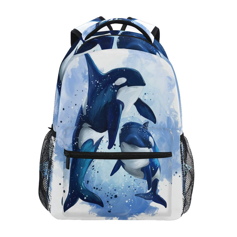 AUUXVA Kids Backpack Killer Whale School Shoulder Bag Ocean Watercolor Large Waterproof Durable Bookbag Laptop Daypack for Students Teens Girls Boys