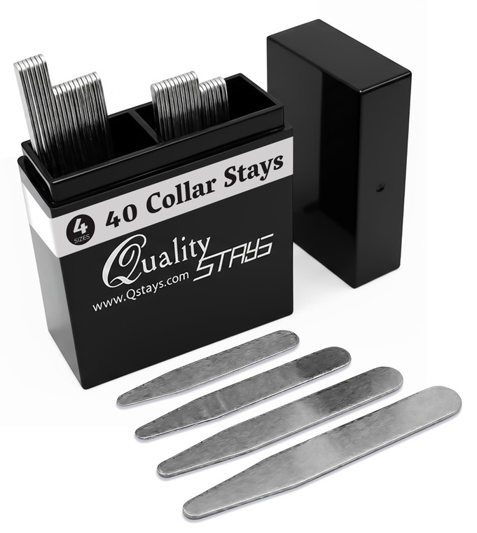Quality Stays 40 Metal Collar Stays for Men  Stainless Steel Dress Shirt Collar Inserts in 4 Sizes