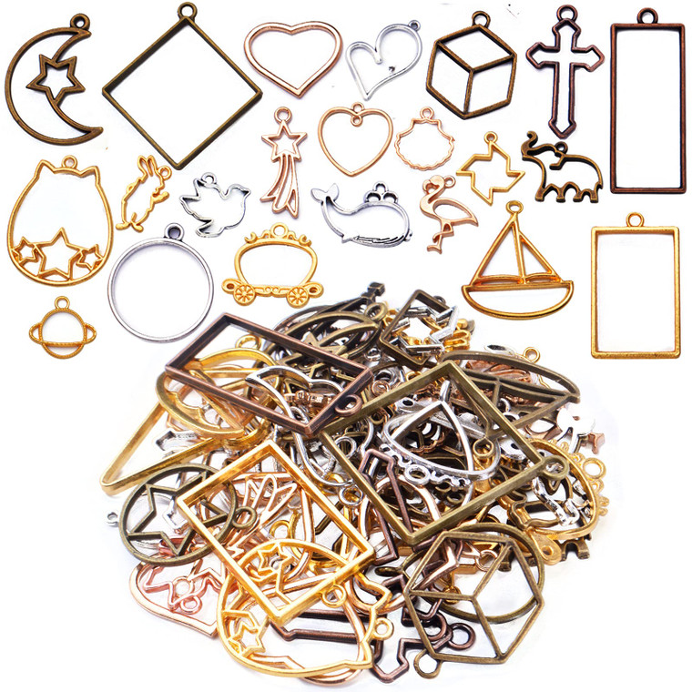 100G(5070Piece) Open Back Resin Molds Open Back Pendants Blanks Frame Hollow Bezel Charms for Earrings Necklace Bracelet DIY Crafts Making Supplies