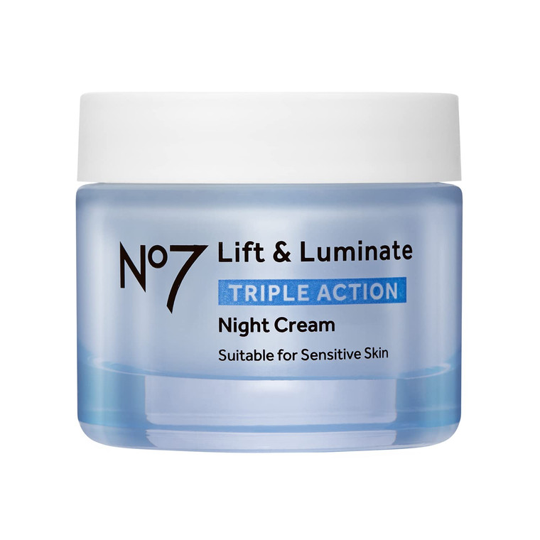No7 Lift & Luminate Triple Action Night Cream - Anti Wrinkle, Collagen Peptide Brightening Cream - Skin Firming Hyaluronic Acid & Hibiscus + Hyperpig