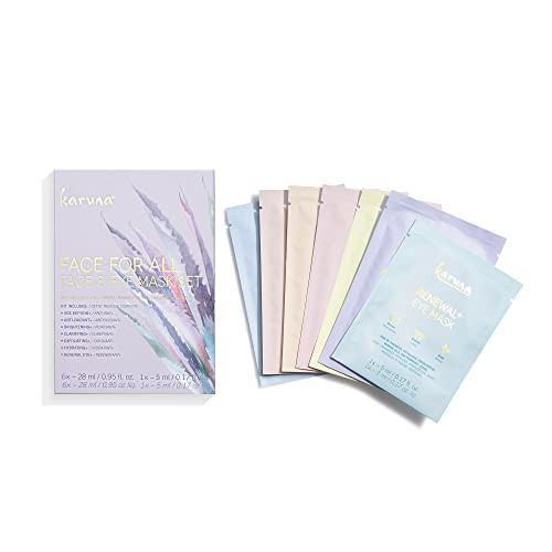 Karuna Skin - Face for All Eye & Face Mask Sets,Complete Eye & Sheet Masks Skincare Bundle, 6 Face Masks(Clarifying+,Hydrating+,Brightening+,Age-Defy
