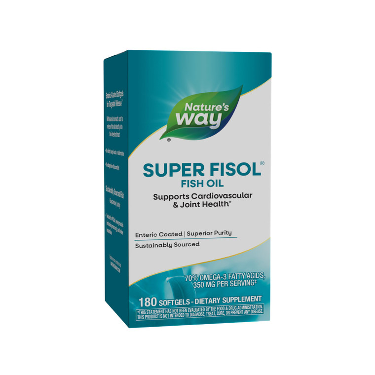 Nature's Way Super Fisol Fish Oil Omega 3 Supplements, Enteric Coated, Supports Cardiovascular and Joint Health*, Mega Potency Omega-3s, 180 Softgels