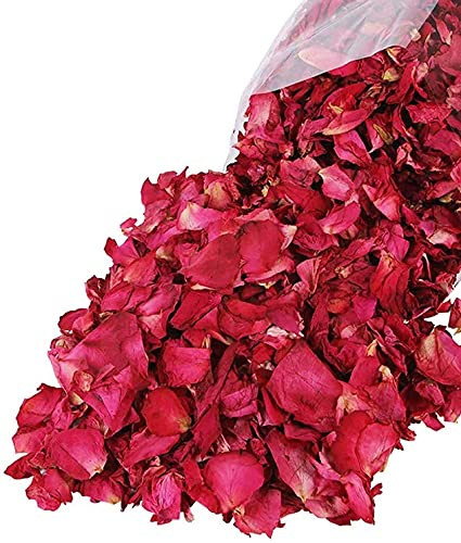 Quesuc 100g Natural Dried Rose Petals Real Flower Dry Red Rose Petal for Foot Bath Body Bath Spa Wedding Confetti Home Fragrance DIY Crafts Accessori