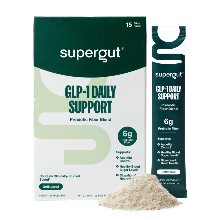 Supergut GLP1 Daily Support - High Fiber GLP-1 Supplement Powder for Women & Men - Sugar-Free Drink Mix for Gut Health (15 Servings)