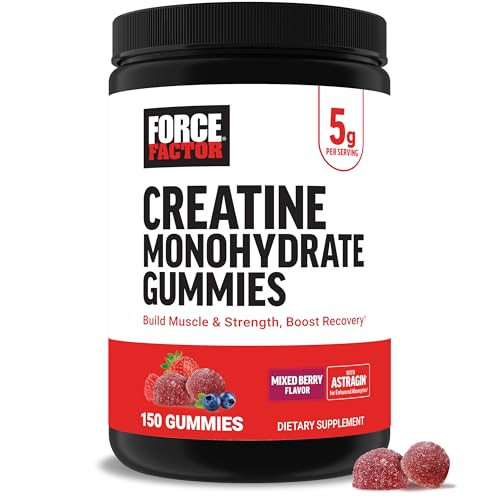 Force Factor Creatine Monohydrate Gummies, 5g Dose for Men & Women to Support Muscle, Strength, Recovery, Cognitive Health & Memory, Mixed Berry, 150