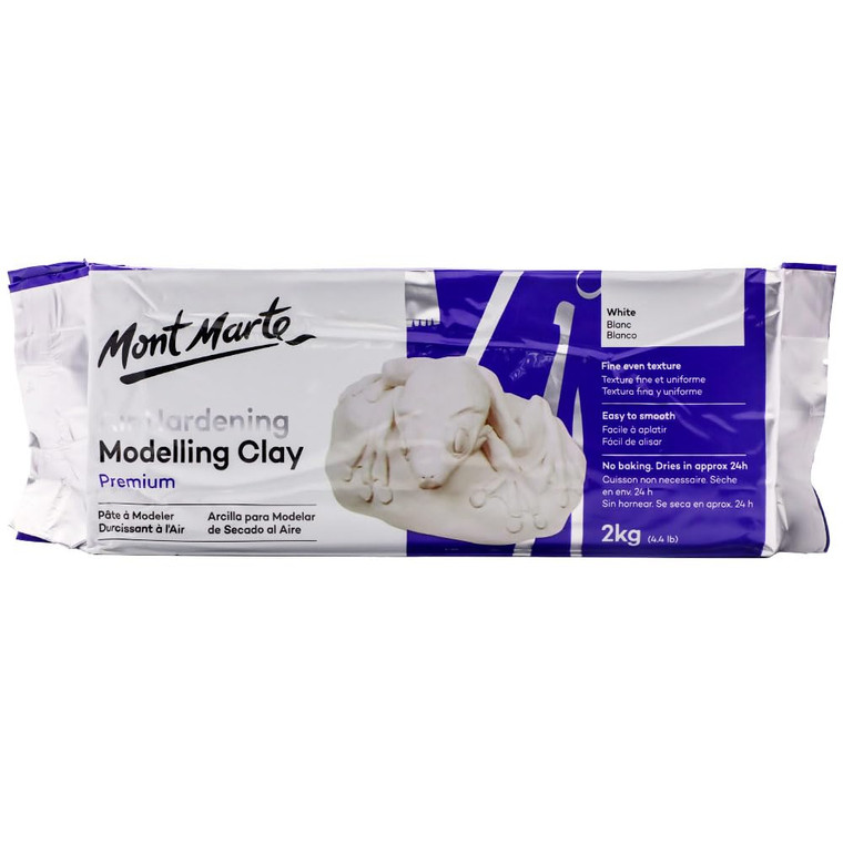 Mont Marte White Air Hardening Modeling Clay, 2kg (4.4lb). Approximate 24 Hour Drying Time. Easy to Smooth and Knead. Suitable for a Variety of Sculp