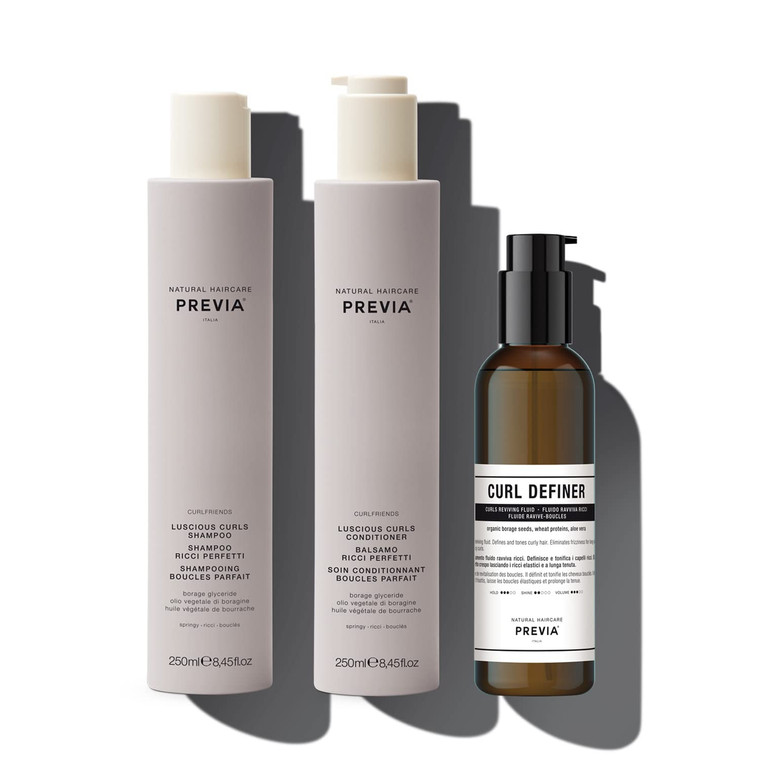 PREVIA Curlfriends Curl Kit Shampoo Conditioner 8.45 oz + Curl Definer Styling Serum 6.7 oz for Curly Hair Hydrating Vegan Sulfate-Free Formula Enhan