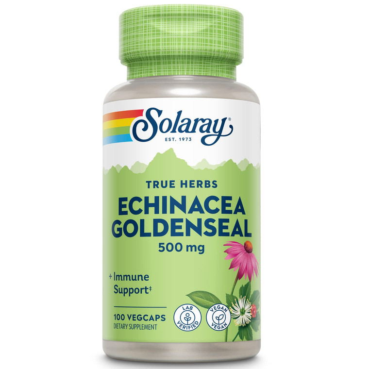 SOLARAY Echinacea Root & Goldenseal Root Supplement - 500 mg per Serving, Non-GMO, Vegan & Lab Verified - 100 Count VegCaps