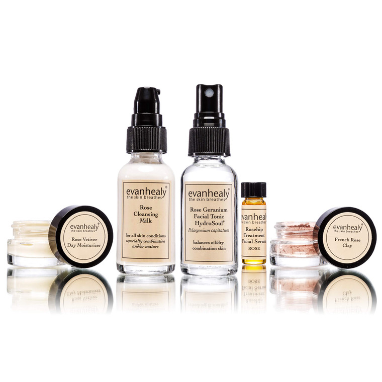 evanhealy Balancing Ritual | Rose Skin Care Set | 5 Piece Travel Face Care Kit for Combination Skin | Skincare Kit with Facial Mask & Gentle Skin Cle