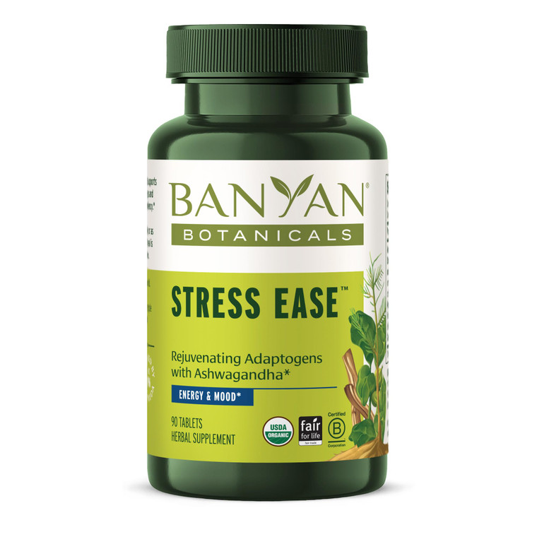 Banyan Botanicals Organic Stress Ease  Adrenal Support & Resilience Supplement  Ashwagandha & Shatavari for Fatigue & Nervous System Balance  90 T
