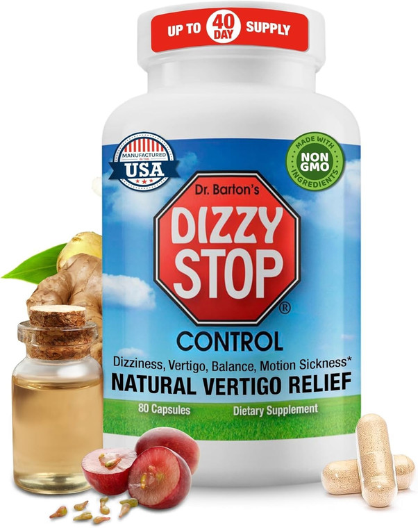 Vertigo Relief Product & Non?Drowsy Motion Sickness Pills: Nausea and Dizziness, Ginger & Grape Seed Formula, Inner Ear Balance, Car, Cruise & Travel