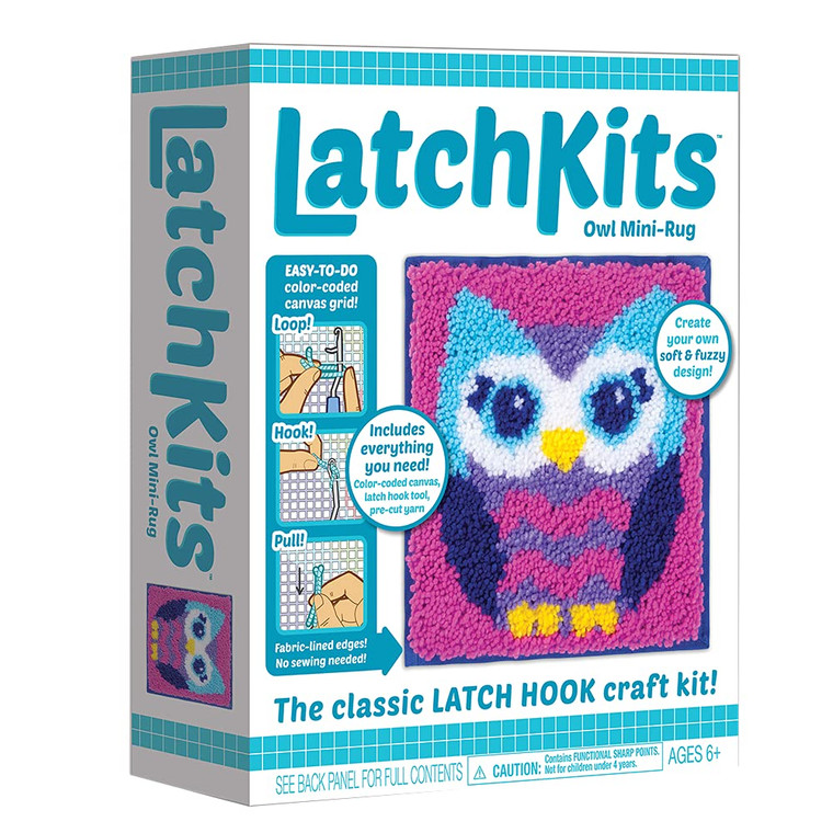 LatchKits  Owl Latch Hook Kit  Easy-to-Learn Craft Project  No Sewing Or Cutting  For Ages 6+