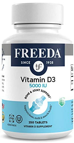 FREEDA Vitamin D3-5000 IU - Pure High Potency Kosher Supplement Tablets - Bone and Muscle Health, Calcium Absorption, Immune Support for Men and Wome