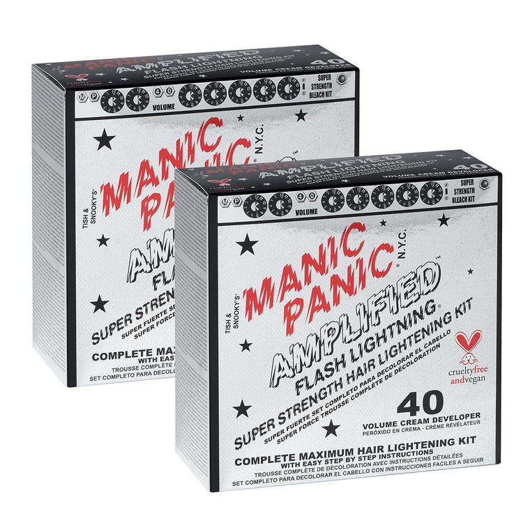 MANIC PANIC Flash Lightning Super Strength Bleach Kit - 40 Volume Developer + Bleach Powder - Hair Lightener for Dark Hair + Lifting up to 7 Levels -