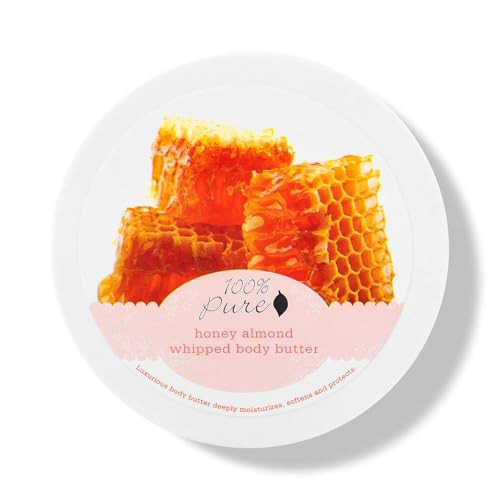 100% PURE Honey Almond Whipped Body Butter, Body Lotion for Dry Skin, Made with Shea Butter, Cocoa Butter, Moisturizing Body Cream, Natural Lotion -