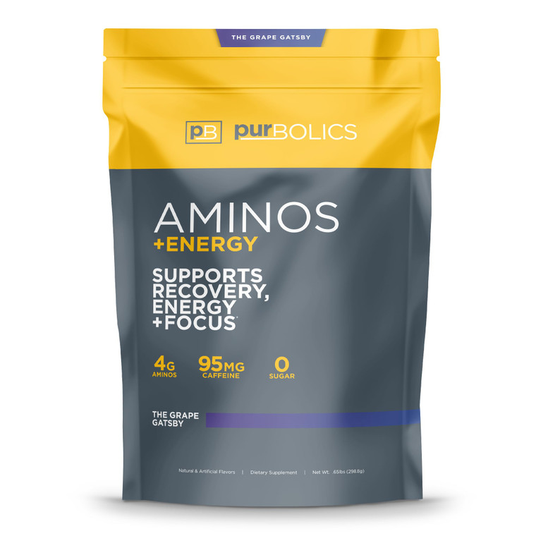 Purbolics Aminos + Energy | Supports Recovery, Energy & Focus | 95mg of Caffeine, 0 Sugar & 60 Servings (The Grape Gatsby)
