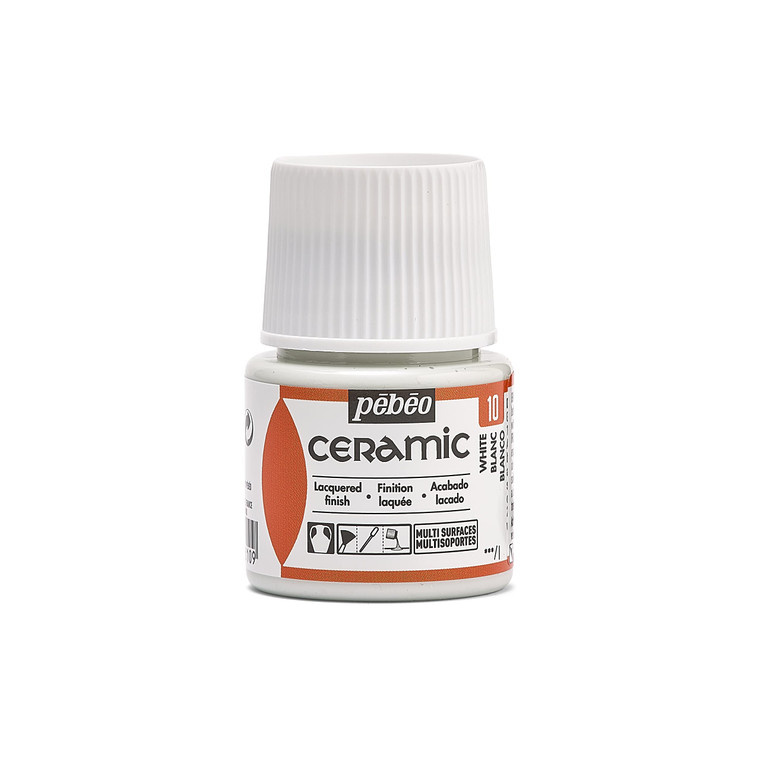 Pebeo 025-010 Ceramic, Enamel Effect Paint, 45 ml Bottle - White, 1.5 Fl Oz (Pack of 1)