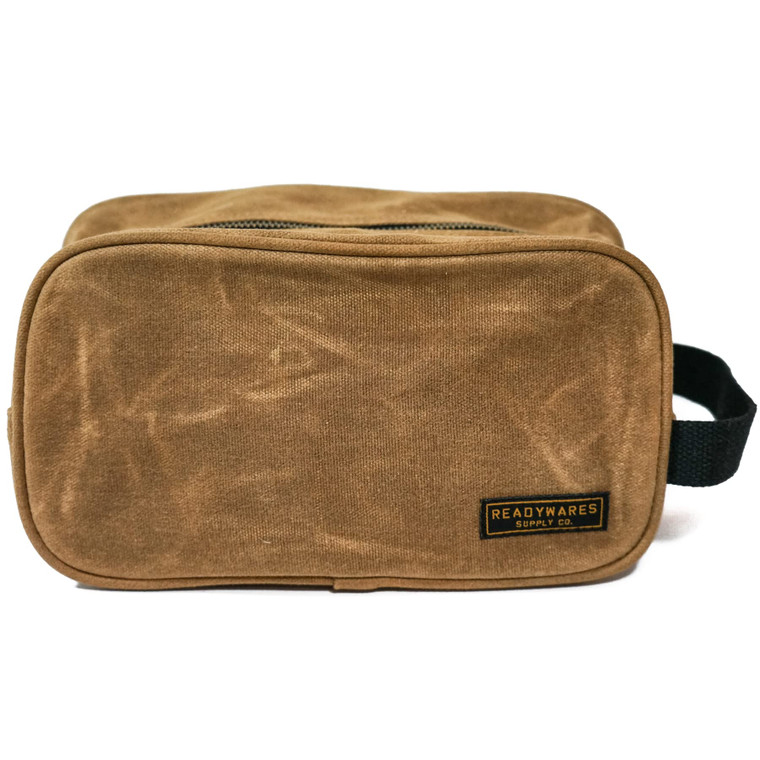 Readywares Waxed Canvas Toiletry Bag for Men, Tan, Dopp Kit Men, Stylish and Durable Shaving Kit Bag, Mens Toiletry Travel Bag
