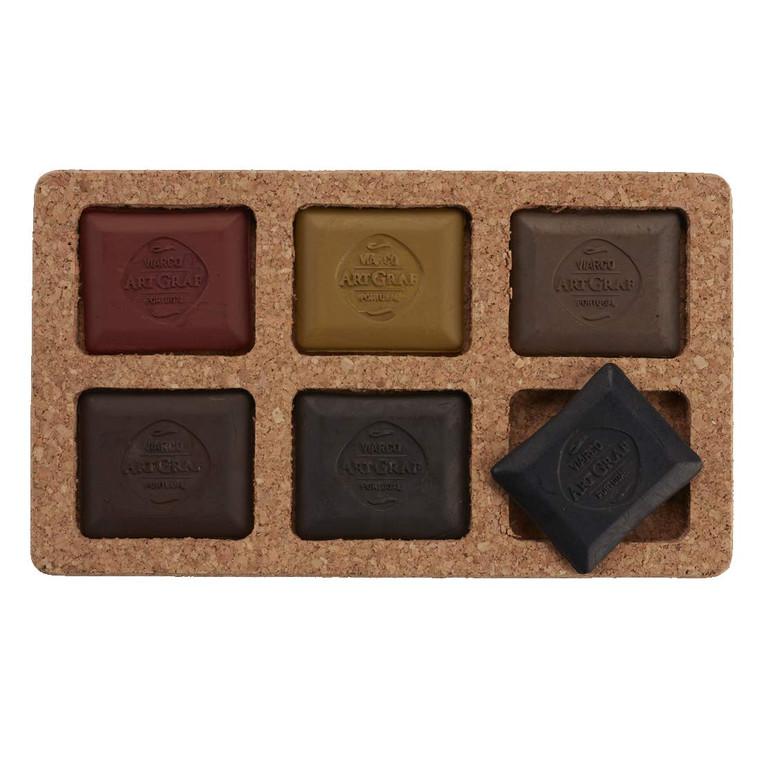 Art Graf Water Soluble Tailors Chalk Shaped Watercolor Paint Set, 6 Highly Pigmented Earth Tone Colors, Pigment Cakes for Painting & Drawing