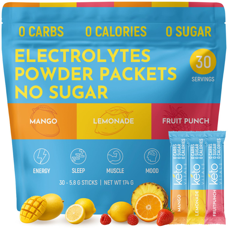 Keto Vitals Original Electrolytes Powder Packets | Keto Friendly Electrolyte Hydration Packs | Sugar Free Electrolytes | Energy Drink Mix | Zero Calo