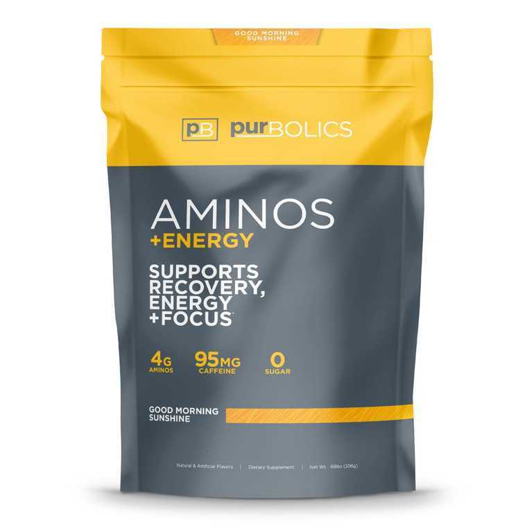 Purbolics Aminos + Energy | Supports Recovery, Energy & Focus | 95mg of Caffeine, 0 Sugar & 60 Servings (Good Morning Sunshine)