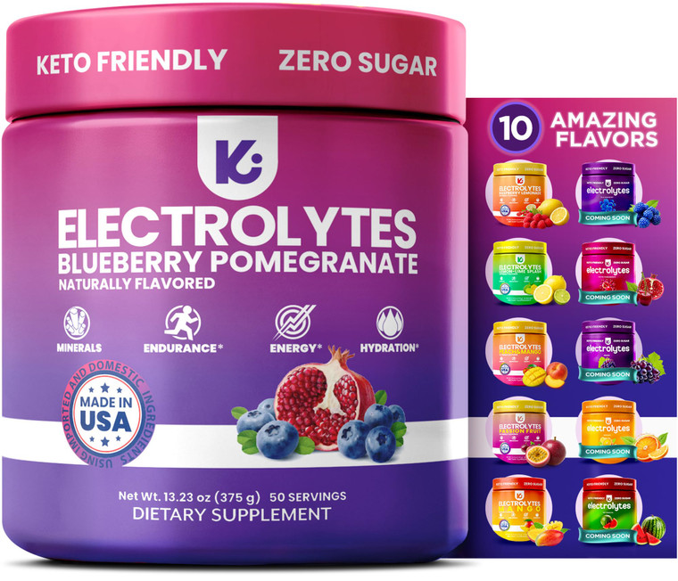 Keppi Electrolytes Powder  Blueberry Pomegranate Flavor 50 Servings  No Sugar Hydration Supplement with Potassium, Magnesium, Sodium  Keto, Vegan,