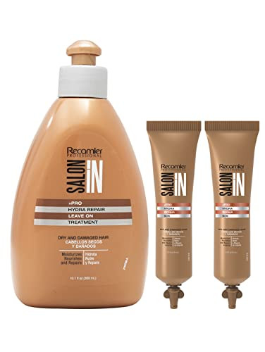 RECAMIER Leave-In Conditioner Detangler + 2 Hydra Repair SOS | Dry Damaged Hair Treatment | Comb Cream Styling Lotion | Tratamiento Cabello Seco Malt