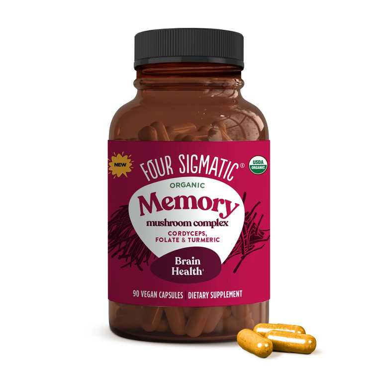 Four Sigmatic Memory Capsules | Reduce Brain Fog & Improve Memory | Nootropic Supplement for Brain Support with Cordyceps Mushroom, Gotu Kola, Turmer