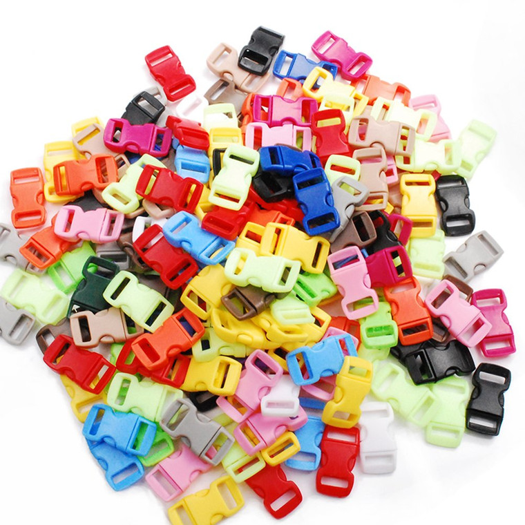 CooBigo 100pack Assorted 3/8" Curve Contoured Side Release Buckle for Parachute 550 Cord Paracord Bracelet Pets Collar Strap Webbing Sewing Accessori