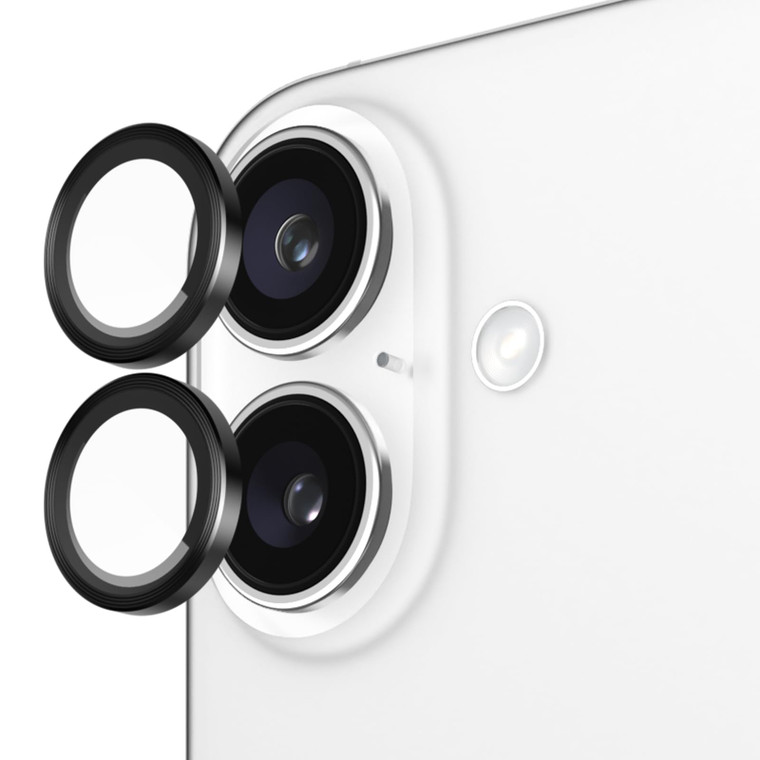 Pelican Camera Lens Protector with Aluminum Rings for iPhone 16 / iPhone 16 Plus - 9H Tempered Glass - Durable Anti-Scratch, Anti-Shatter, HD View w/
