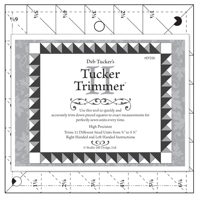 Studio 180 Design | Deb Tuckers | Tucker Trimmer II Quilting Ruler  Precision Trim Tool for ¼ & ¾ Increment Units | Perfect Hourglass & Triangle