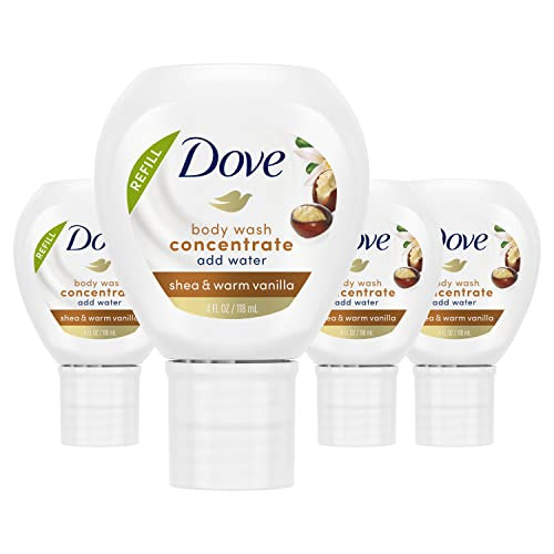Dove Body Wash Concentrate Refill Shea & Warm Vanilla 4 pack for Instantly Soft Skin Refill for use reusable bottle 4 fl oz (makes 16 fl oz)