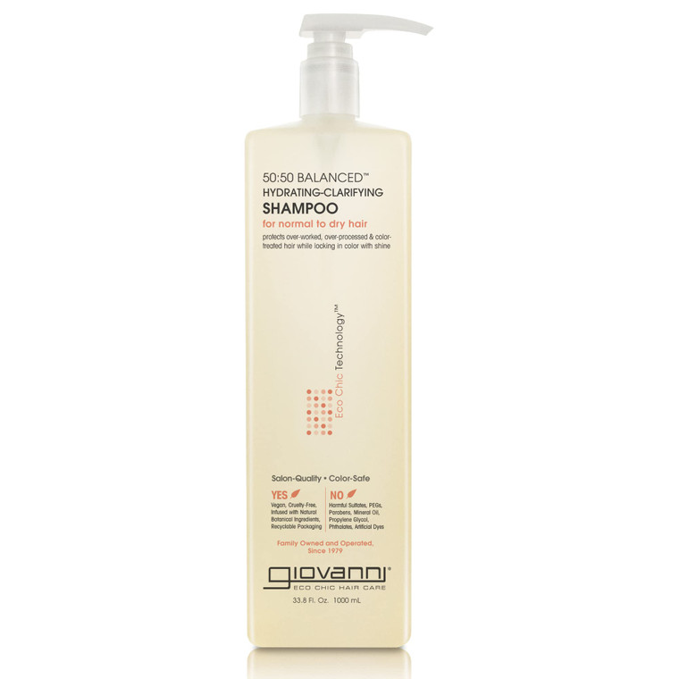 GIOVANNI 50:50 Balanced Hydrating Clarifying Shampoo, 33.8 oz. Leaves Hair pH Balanced & Clean, Ideal for Over-Processed, Stressed Hair, Can Use Dail