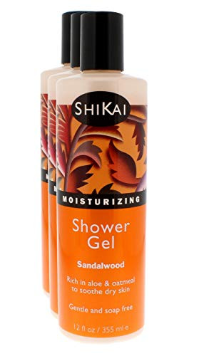 ShiKai Daily Moisturizing Shower Gel (Sandalwood, 12oz, Pack of 3) | Gentle Formula | Aloe Vera & Oatmeal for Soft, Healthy Skin | Dry Skin Relief