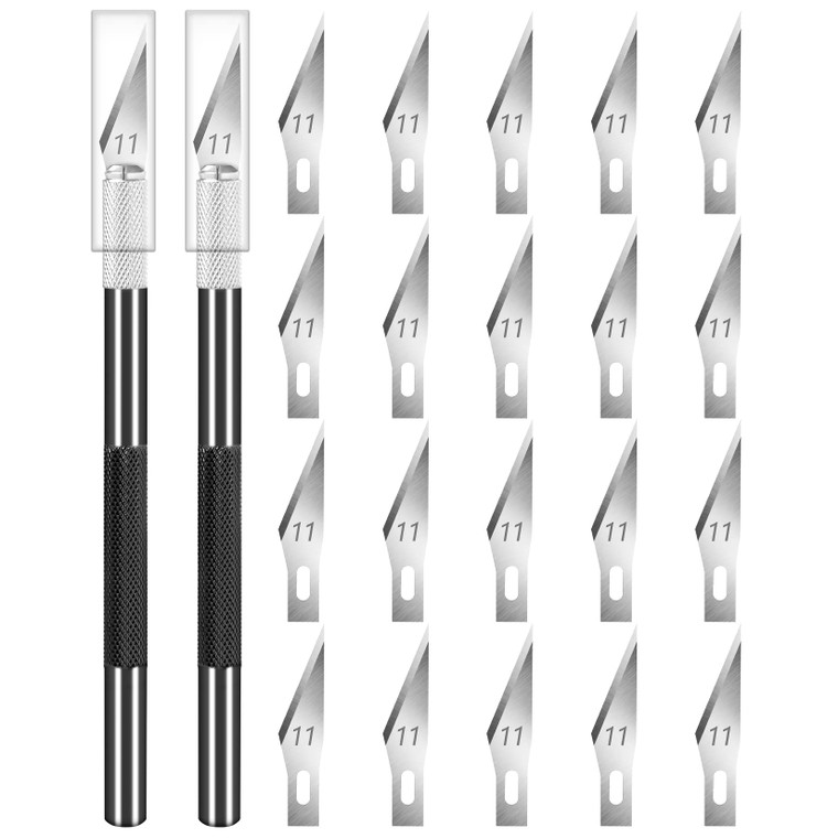 DIYSELF 2 Pack Exacto Knife Set for Crafting, Art & Leather - Precision Knife with 20 Blades #11 (Black)