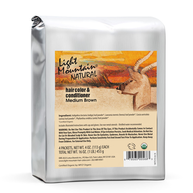 Light Mountain Henna Hair Color & Conditioner - Medium Brown Hair Dye for Men/Women, Organic Henna Leaf Powder and Botanicals, Chemical-Free Semi-Per