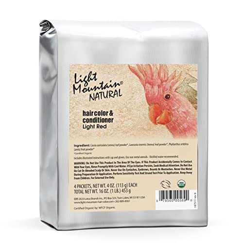 Light Mountain Henna Hair Color & Conditioner - Light Red Hair Dye for Men/Women, Organic Henna Leaf Powder and Botanicals, Chemical-Free, Semi-Perma