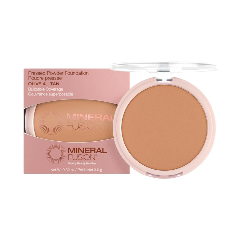 Mineral Fusion Pressed Powder Foundation, Olive 4 - Med/Tan Skin w/Greenish Undertones, Age Defying Foundation Makeup with Matte Finish, Talc Free Fa