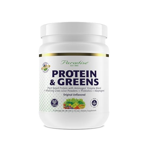 Paradise Herbs ORAC Energy Protein & Greens Powder, Antioxidant Power of 24 Servings of Fruits & Vegetables in 1 Scoop + 20g Protein, Unflavored, 15