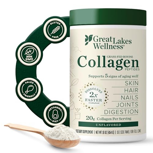 Great Lakes Wellness Collagen Peptides Powder for Skin, Hair, Nails, Joints & Digestion - Unflavored - 22 Servings (Pack of 1)