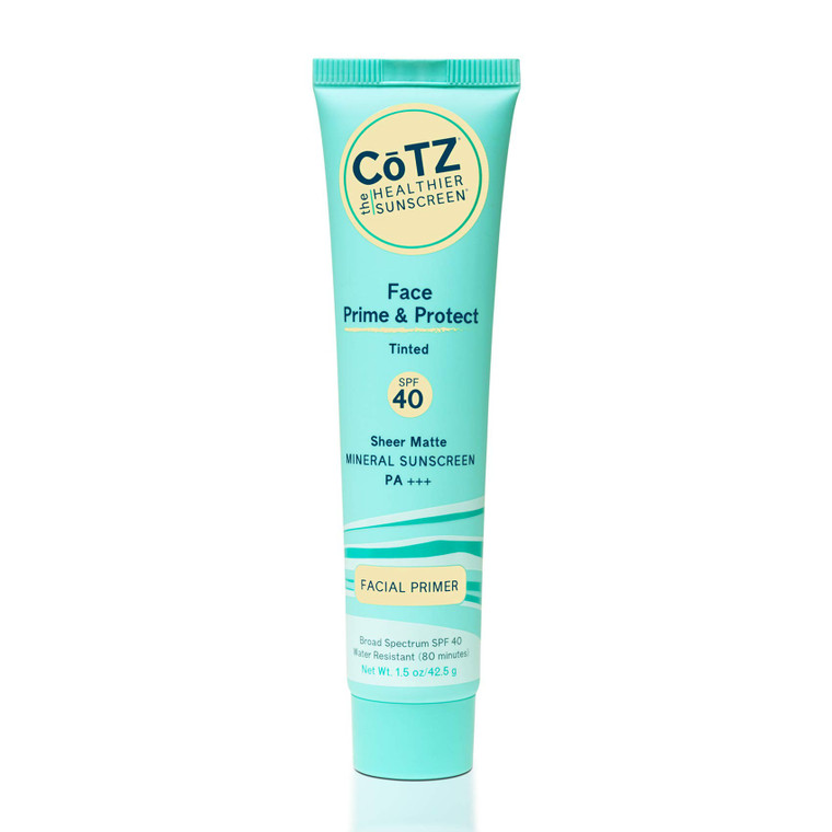 COTZ Face Prime & Protect Tinted Mineral Sunscreen and Facial Primer Broad Spectrum SPF 40; PA+++ 1.5 oz / 42.5 g.