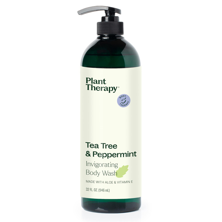 Plant Therapy Tea Tree and Peppermint Essential Oil Natural Body Wash with Pump 32 oz For all Skin Types, Sulfate Free Body Wash, For Men or Women