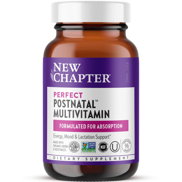 New Chapter, Postnatal Vitamins Lactation Supplement, Complete Multivitamin with Fermented Vitamin D3 + B Vitamins, Made with Organic Vegetables & He