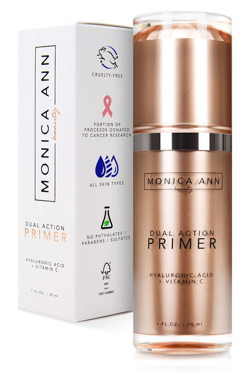 Monica Ann Beauty Dual-Action Face Primer - 30 mL | Hydrating Makeup Primer With Vitamin C & Hyaluronic Acid | Smoothing Translucent Matte Pore Minim